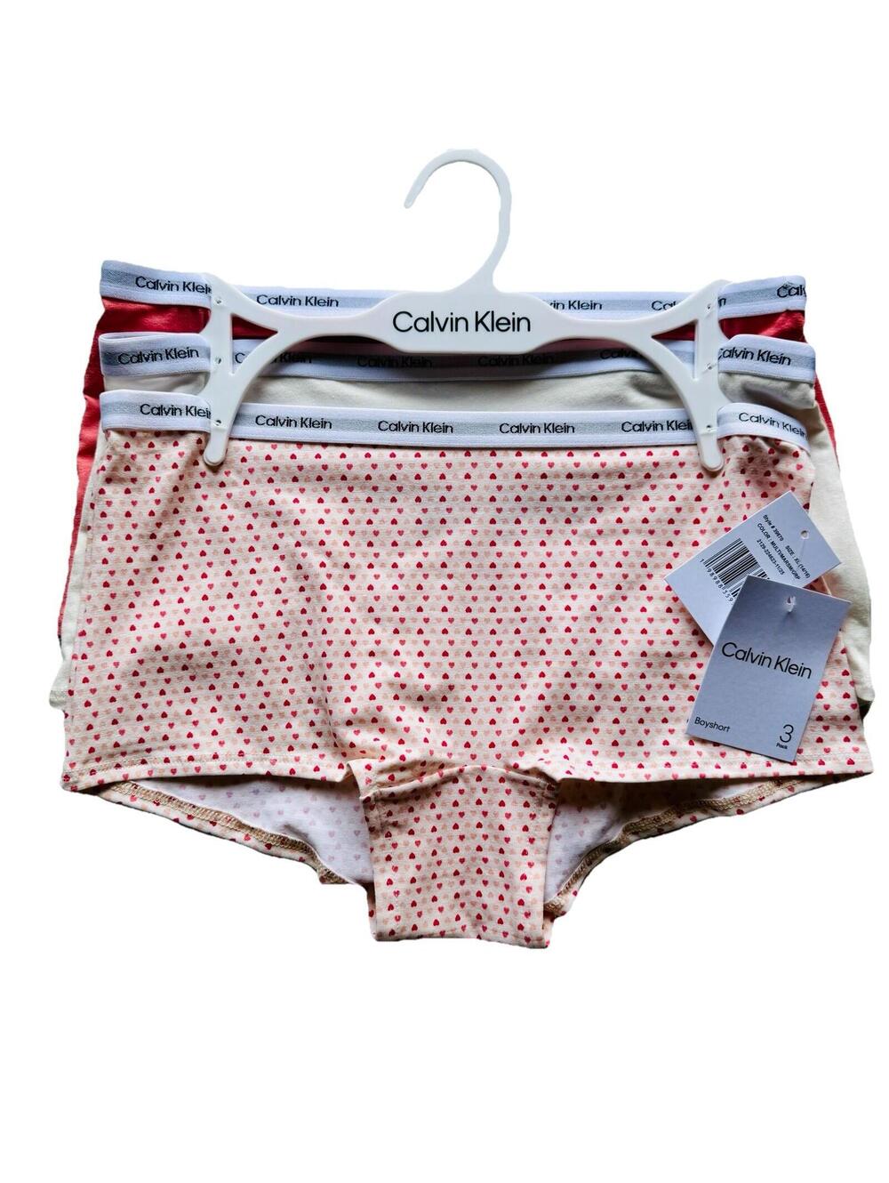 NWT Calvin Klein Girls 3-Pack Boyshort Underwear - Hearts/Red/Cream - XL (14/16)